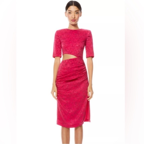 NWT Alice + Olivia Stella Cutout Midi Pink Dress - Picture 5 of 14